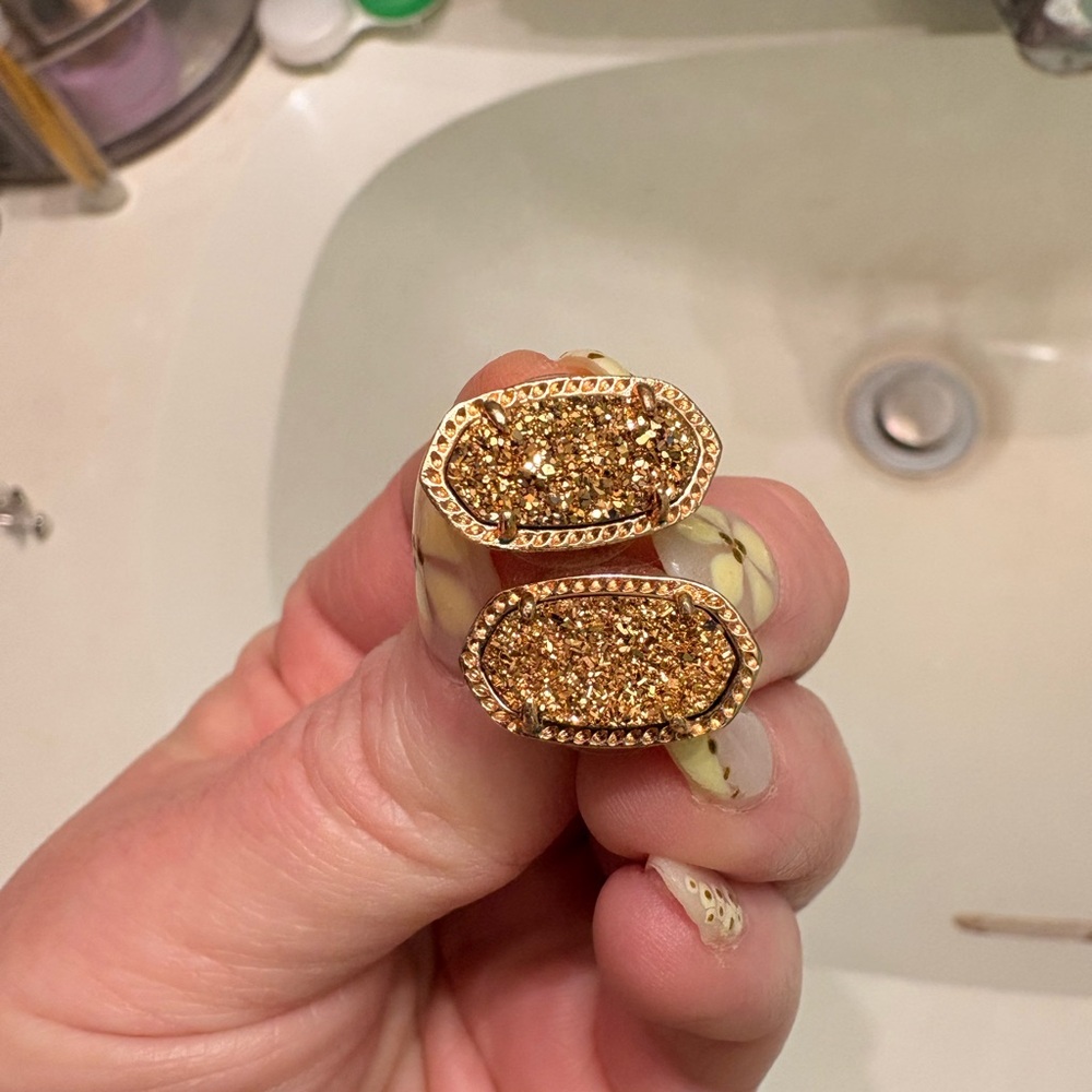 Kendra Scott Gold Glitter Oval Drop Earrings